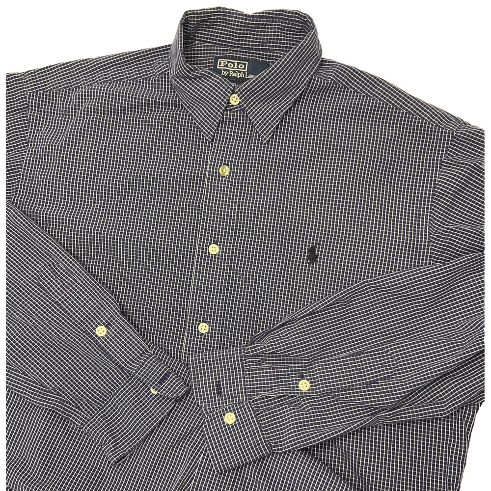 Polo Ralph Lauren Shirt Men M Lowell Sport 100% Two-Ply Cotton Check Long Sleeve
